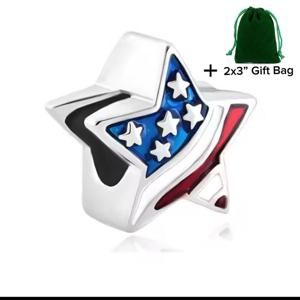 USA Flag Star Charm | 925 Silver | Brand New